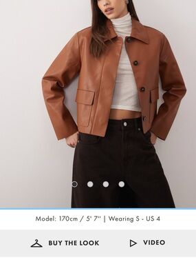 Mango Cropped Tan Faux Leather Jacket
